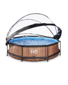 Wood zwembad ø360x76cm met overkapping en filterpomp - bruin